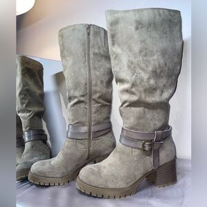 Knee High Grey Taupe Heeled Boots